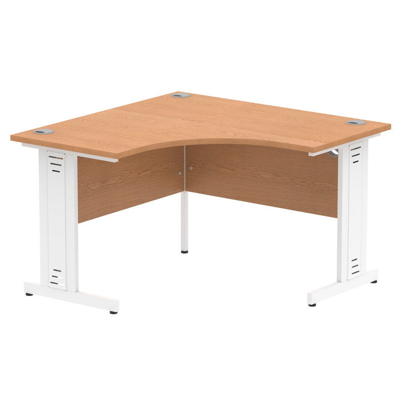 Tibay Corner Metal Base Computer Desk, Oak, White