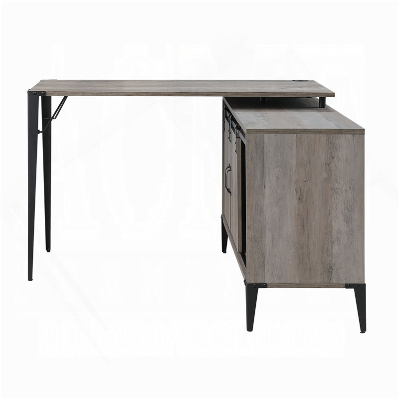 Grey Oak Writing Desk With Sliding Barn Door, Gray
