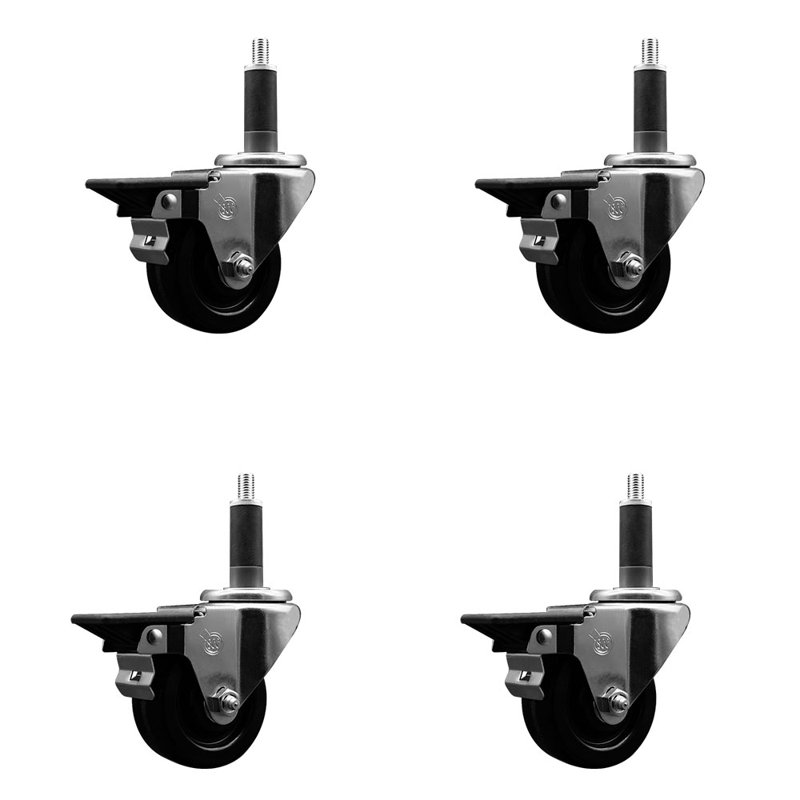 Phenolic Swivel Expanding Stem Caster Set with Brake SCC PLB 3" x 1"