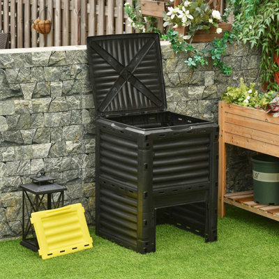 80 Gallon Compost Container - Reduce Food Waste Aeration Feature Easy Assembly, Yellow Garden Enrich Soil Fertility In 6-12 Weeks 48 Air Vents