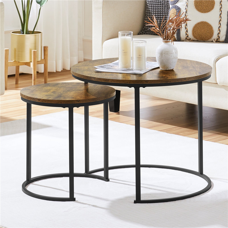 2 Piece Coffee Table Set Wood Nesting Table, Rustic Brown