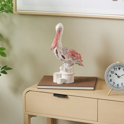 Sculpture Cole and Grey Polystone Textured Pelican avec plumes et blocs ronds