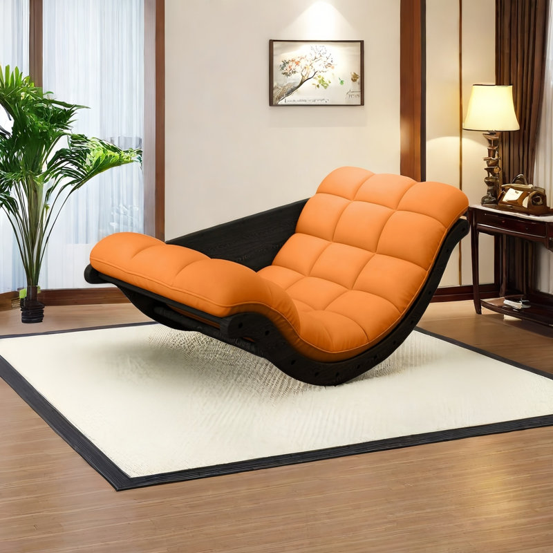 Chaise berçante moderne en bois massif rembourré, Noir