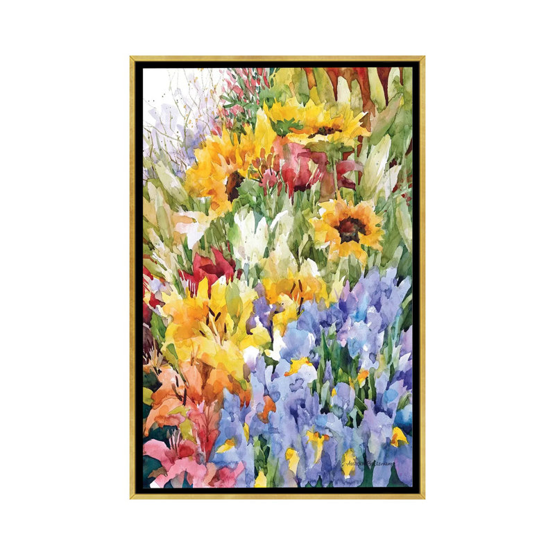 «Flower Power» par Annelein Beukenkamp - reproduction d'art, Aucun mat, H 48 po x l 32 po x P 1,5 po, Toile encadrée d'or