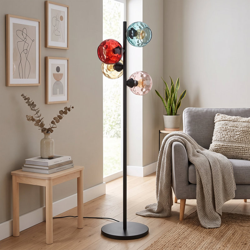 Koben 4-Light Black Glass Globe Floor Lamp