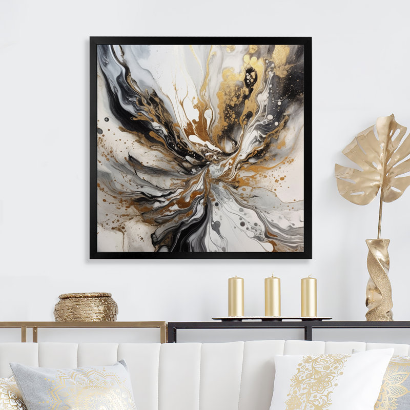 «Maja Artwork with Swirls Marble II», reproduction sur toile, Cadre photo noir, H 30 po x l 30 po x P 1 po