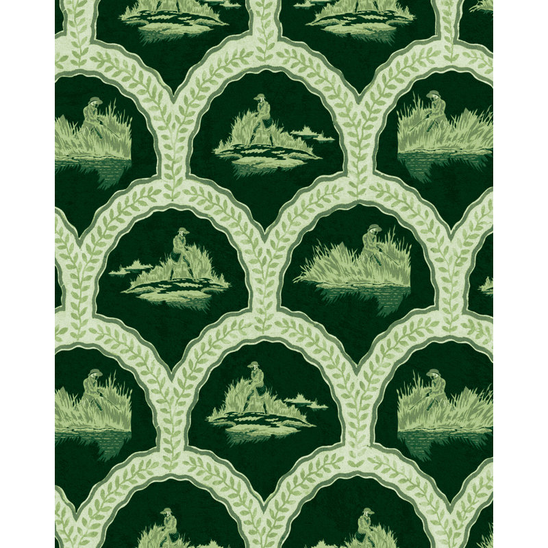 Wallpaper Roll, Green/Ivory/Navy