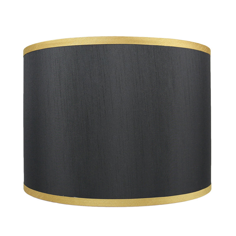 Abat-jour tambour (araignée), Noir avec bordure dorée, H 7 po x l 8 po x P 8 po