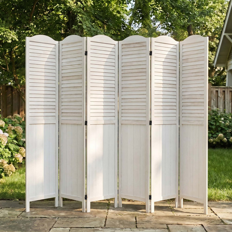 Paravent pliant en bois massif - Paravent, 6, White
