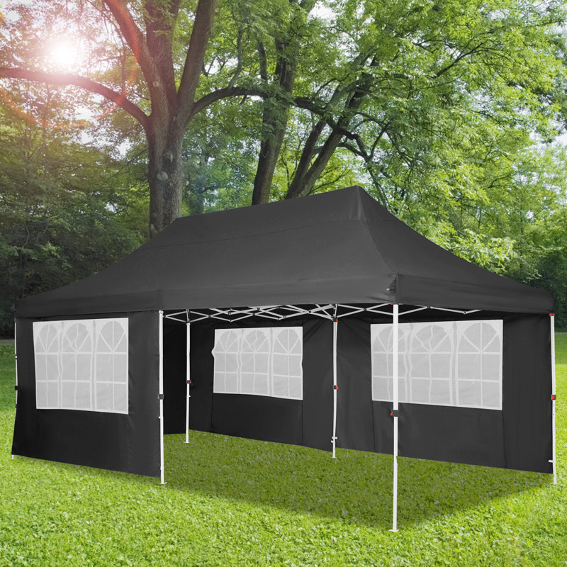 Tente d'auvent 10 x 20 pop up, abri de jardin imperméable et commercial, Noir, noir, noir, noir