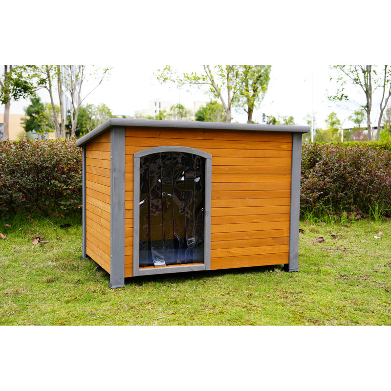 Niche pour chien 45 po pour l'hiver - bois massif, conservation de la chaleur, tapis isolant facile à nettoyer pour les saisons froides, extérieur imperméable