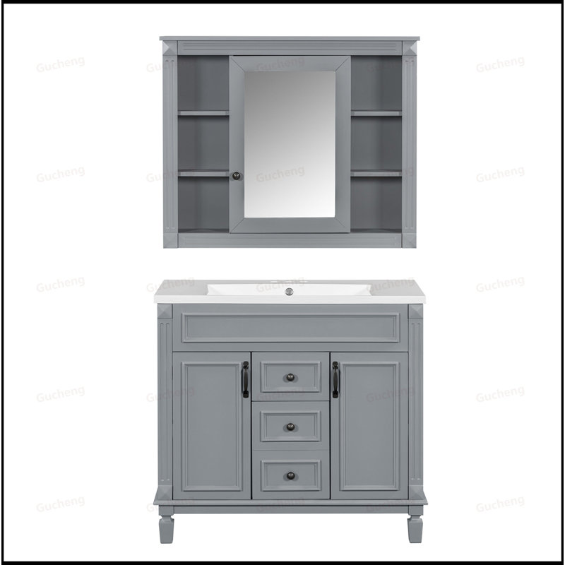 Meuble-lavabo à fermeture en douceur 36 po avec miroir, White