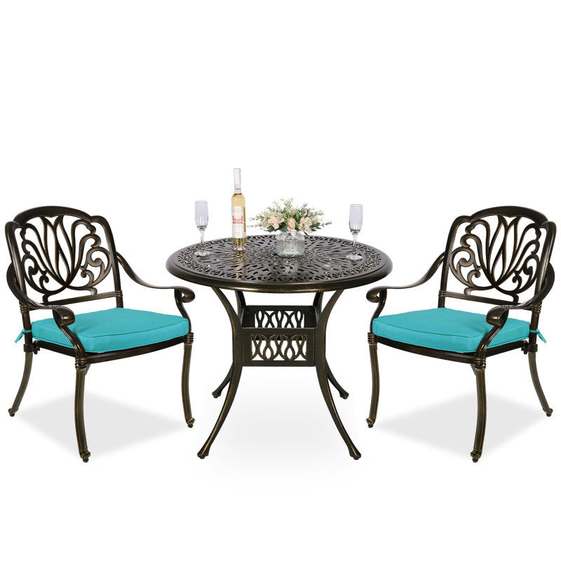 Ensemble bistro rond avec coussins 35,4 po, Bleu océan