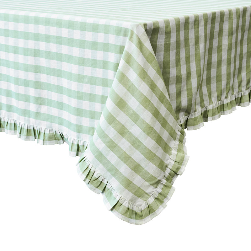 Gingham Ruffle 18" x 90" Table Runner, 120" L x 60" W, Seagrass