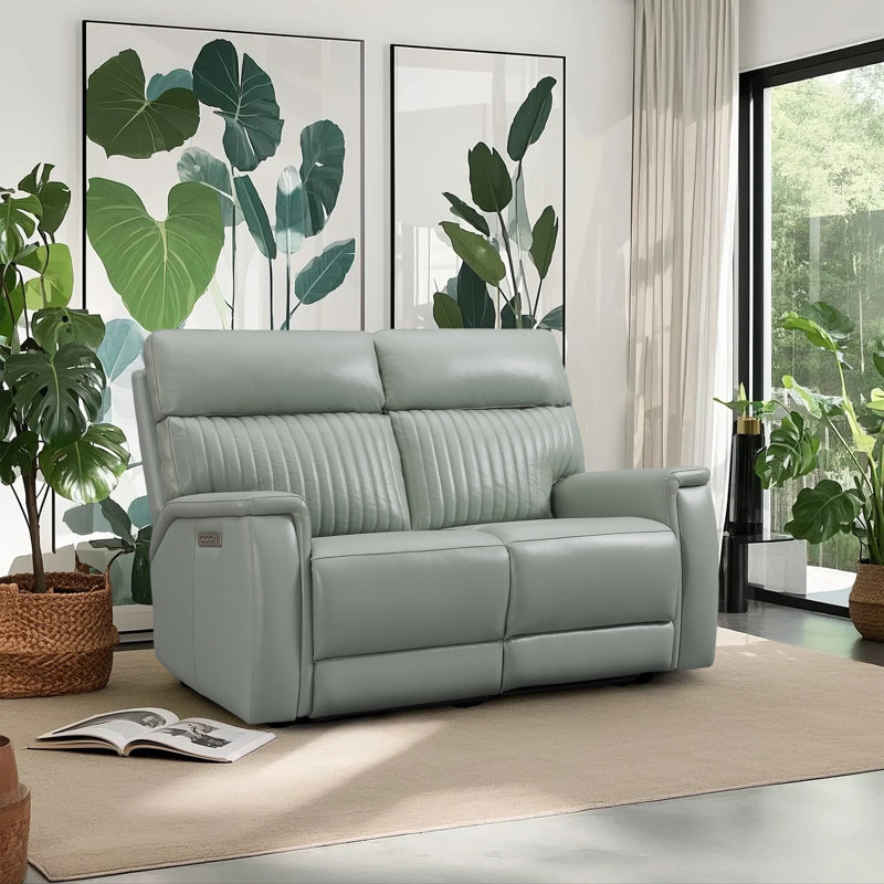 Liudgardas Genuine Leather Triple Power Reclining Loveseat With Zero Gravity, Usb Ports, Adjustable Headrest & Lumbar Support