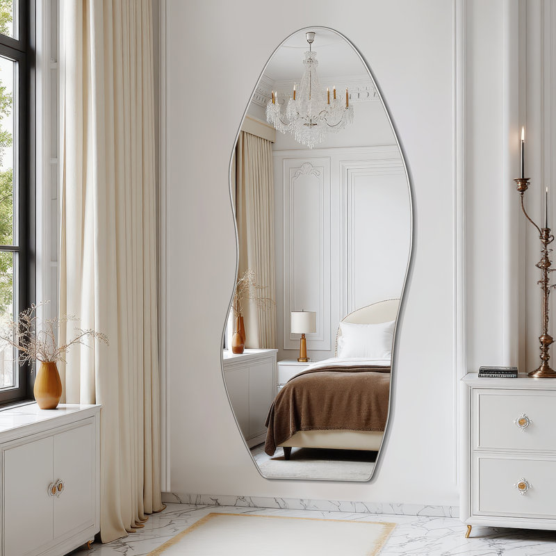 Whimsical Foot-Shaped Full-Length Mirror with Safety Frame, 68" x 26", Silver