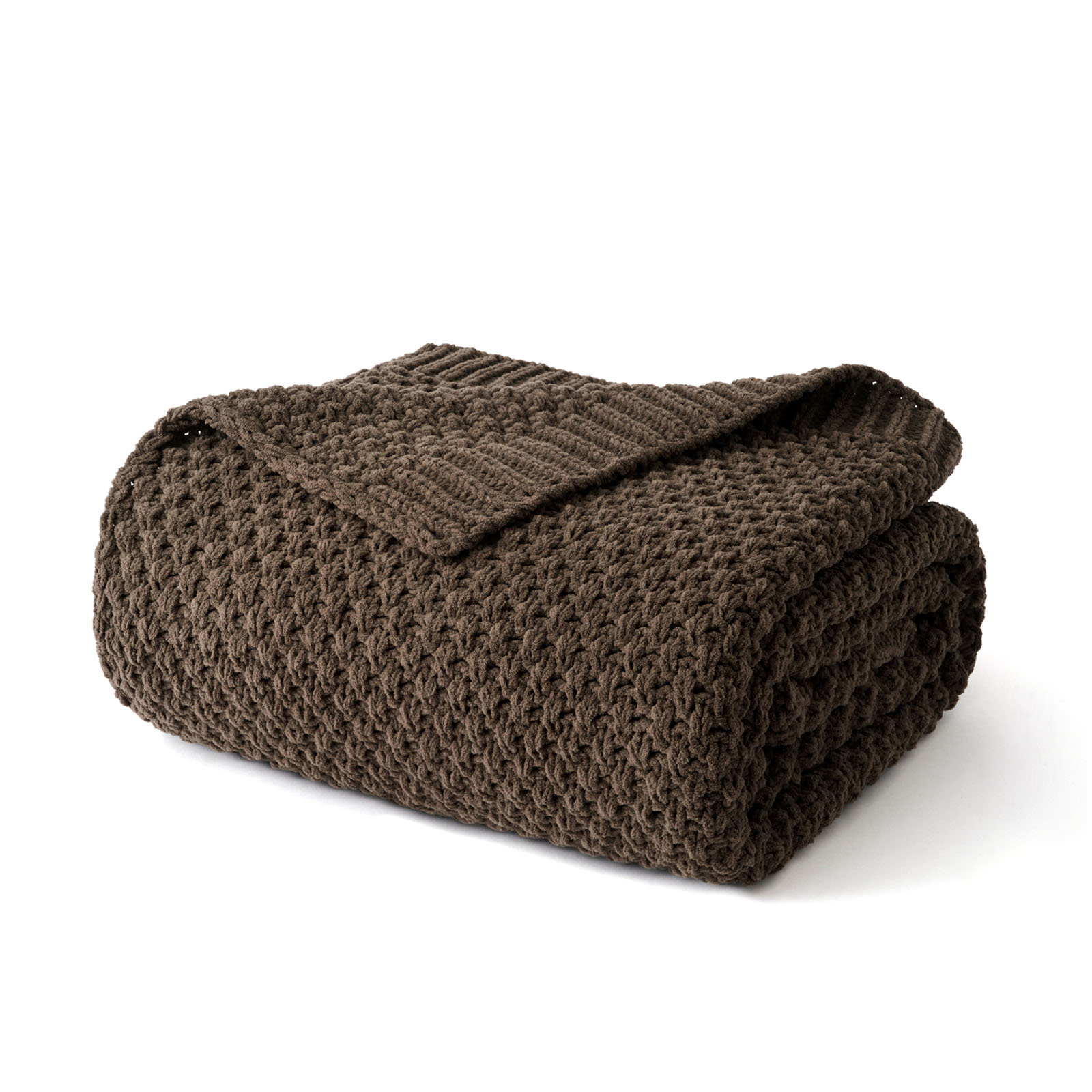 Chunky Chenille Knit Throw Blanket, 80" L x 60" W, Cocoa Brown