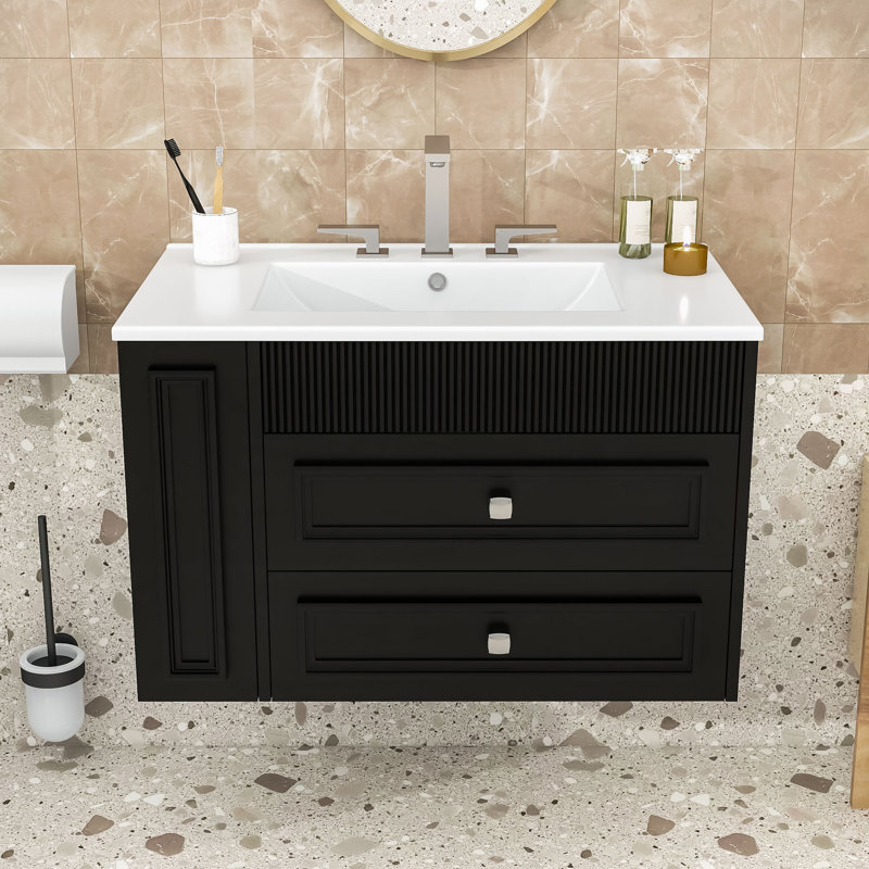 Meuble-lavabo avec lavabo et 2 tiroirs, Noir
