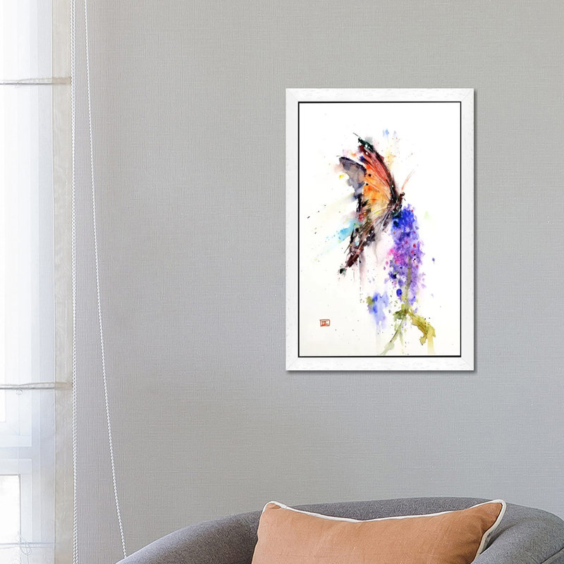 Butterfly II 1 Piece Floater Frame Painting on Canvas, White