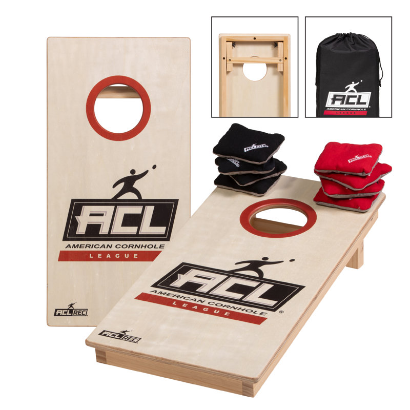 Portable Mini Cornhole Boards with Red and Black Bags