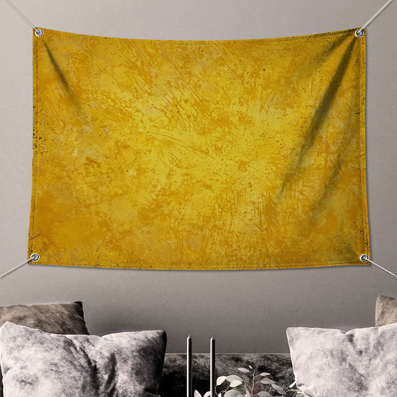 Tapisserie murale jaune texturé sur fond texturé, H 68 po x l 80 po avec 4 œillets