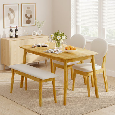 47''Dining Table Set For 4,Solid Wood Kitchen Table With Bench And 2 Chairs With Upholstered Backrest
