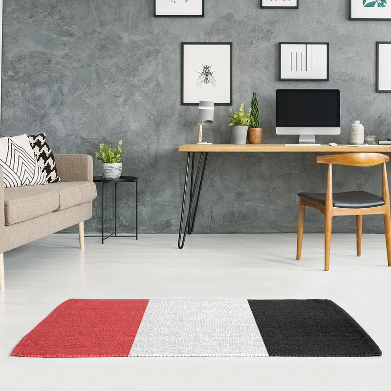 Tapis rouge/noir rayé, Rectangle 5 pi x 3 pi