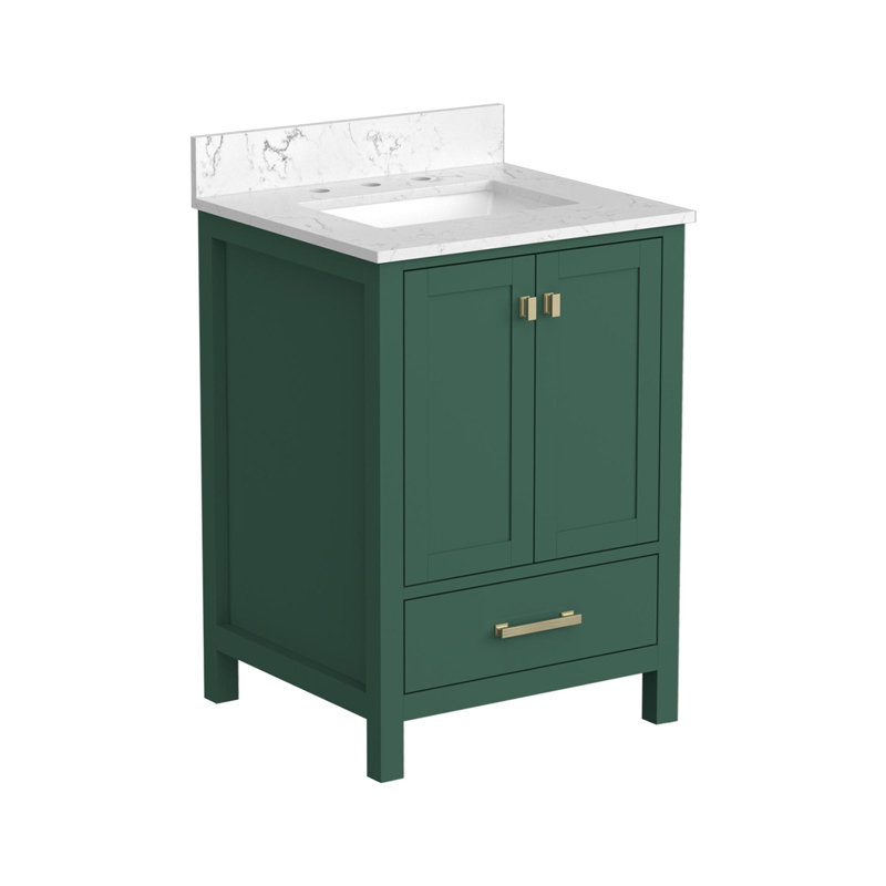 Meuble-lavabo moderne autoportant, Vert/doré, 24"