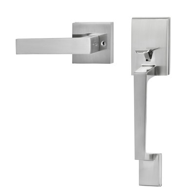 Satin Nickel Square Entry Door Handle Set with Adjustable Spacing, Non-Locking Zinc Alloy Lever for Front or Interior Doors
