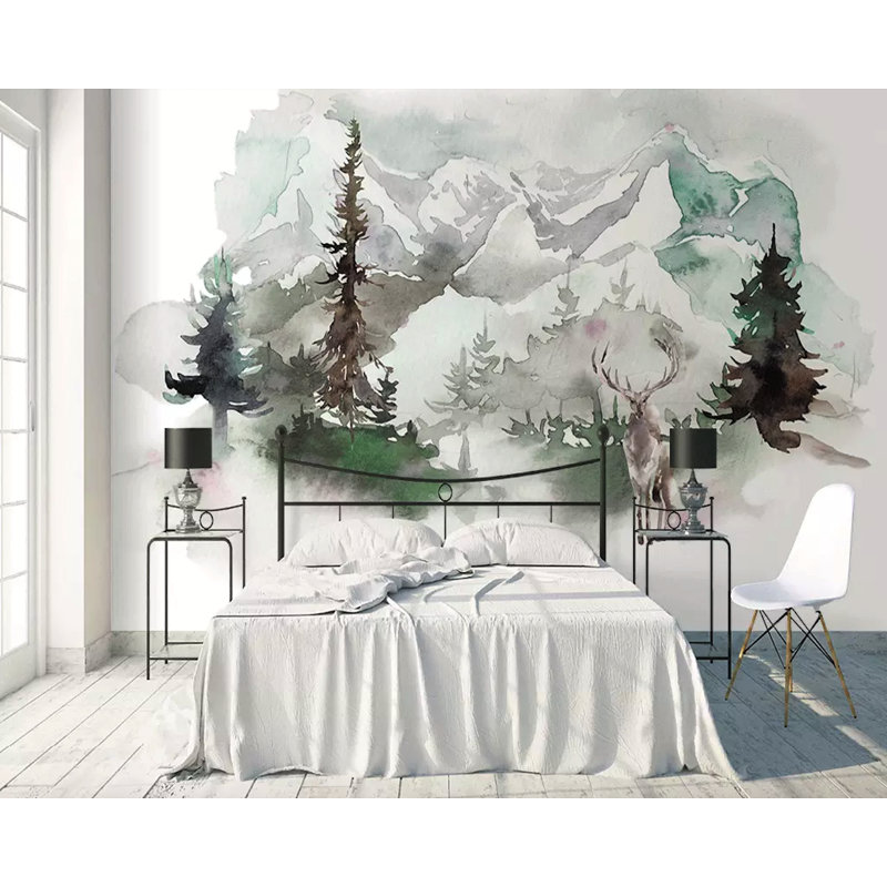 Papier peint en bois Dejae Forest Winterscape, L 35 po x l 55 po