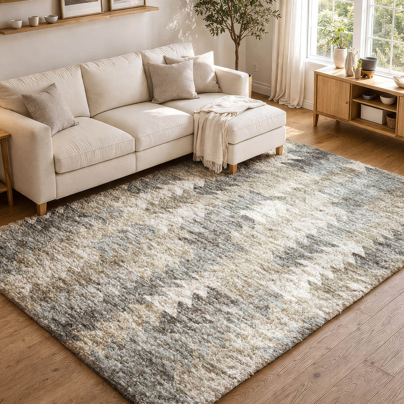 Tapis à poil long de qualité supérieure lavable à la machine ADS632, Taupe, 8' x 10'