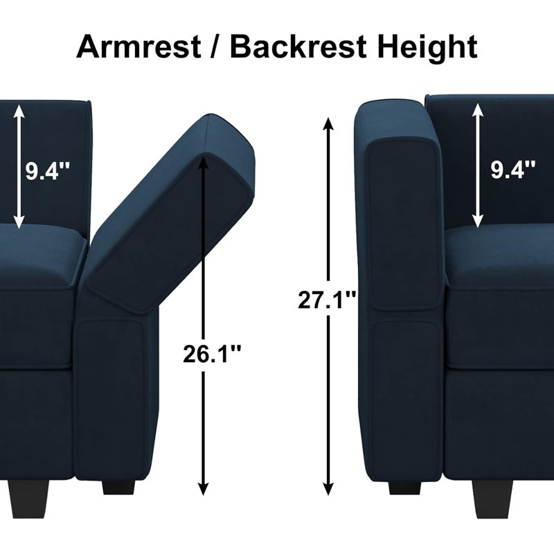 Modular Sectional Sofa U Shaped Velvet Couch with Reversible Chaise Oversized Couch with Ottoman Blue