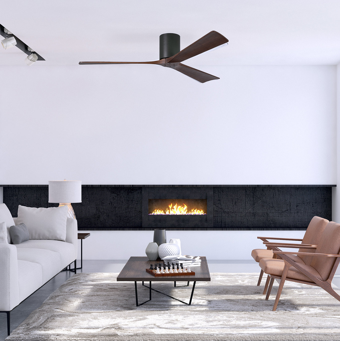 Olivier 72" Ceiling Fan, Matte Black, Walnut Tone, 60"