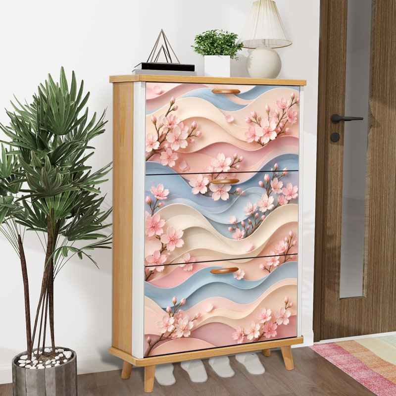 Rangement pour chaussures avec 3 tiroirs rabattables pour rangement pour chaussures Cherry Blossom