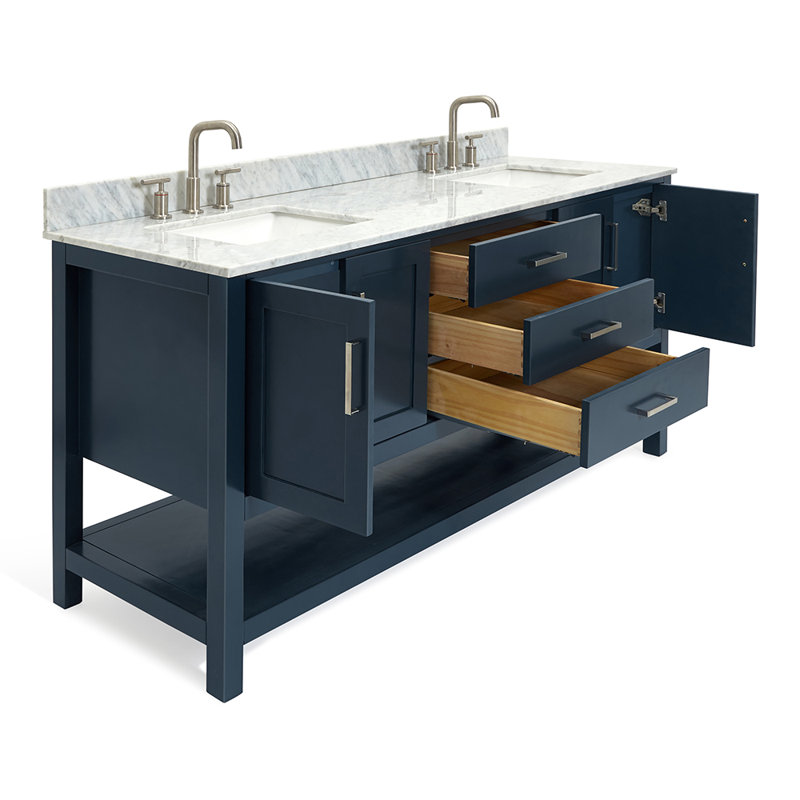 Ensemble de meuble-lavabo double 73 po Alemanno Akwasi, Rectangulaire, Bleu minuit, 73"