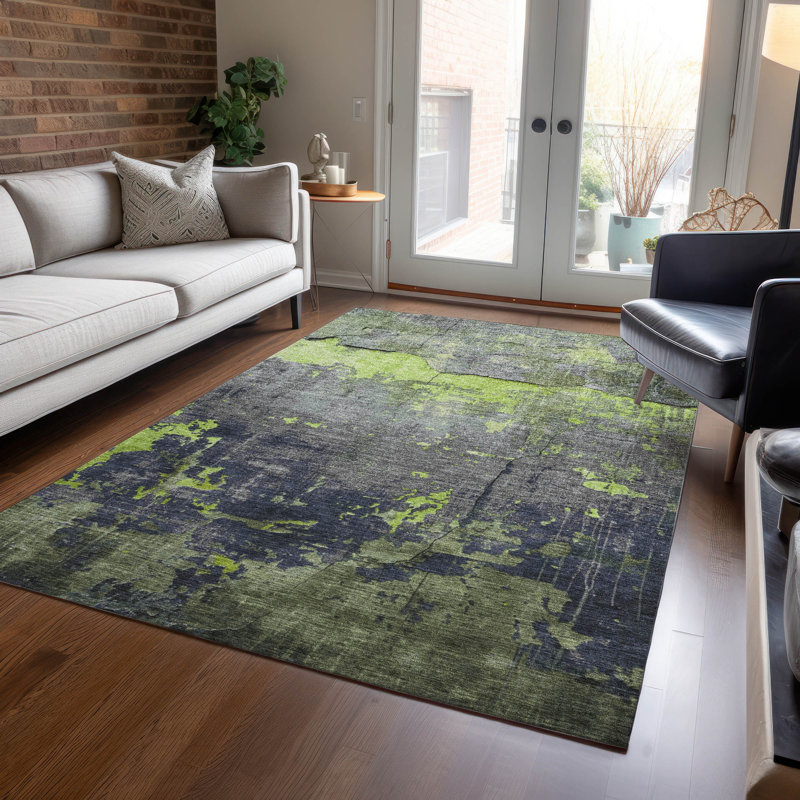 Machine Washable Indoor/Outdoor Xhevrie Lime Rug, Rectangle 3' x 5'