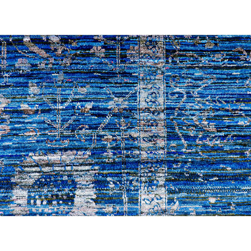 Tapis bleu foncé et noir noué à la main de haute qualité, Rectangle 8 pi x 10 pi