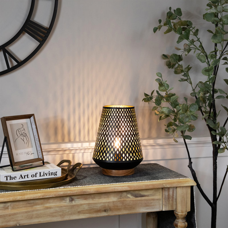 Laser-Cut Diamond Pattern Iron Table Lamp With Base - 11" - Black