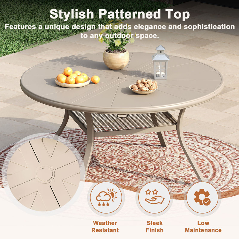 6-Person Aluminum Round Patio Dining Table, Sandshell