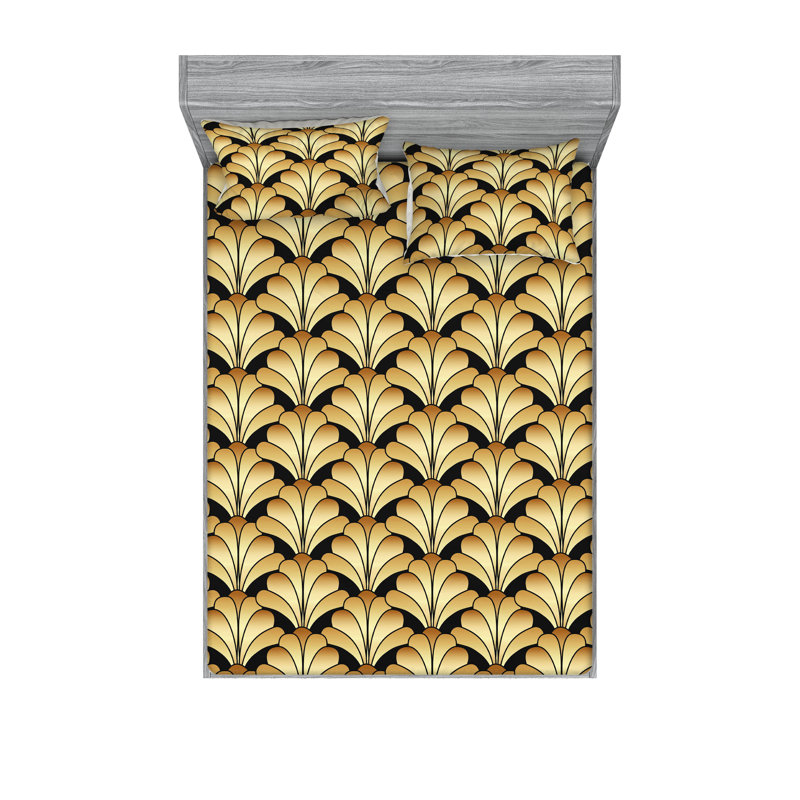 Drap-housse et taie décorative de jardin Ambre, Ensemble de draps pour grand lit avec 2 taies d'or