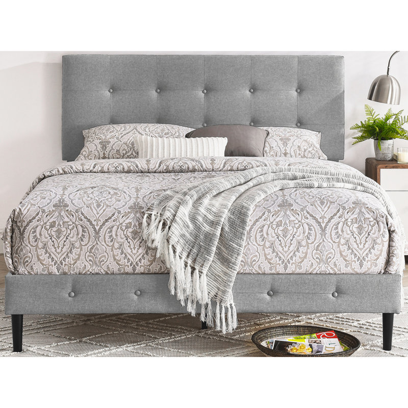 DeCoro Cambridge Upholstered Wooden Platform Bed Frame, Full, Gray