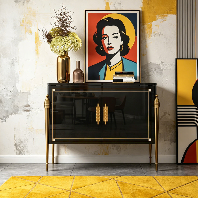 Buffet moderne luxueux peint de luxe, Noir, H 35,43 po x l 47,24 po x P 15,75 po