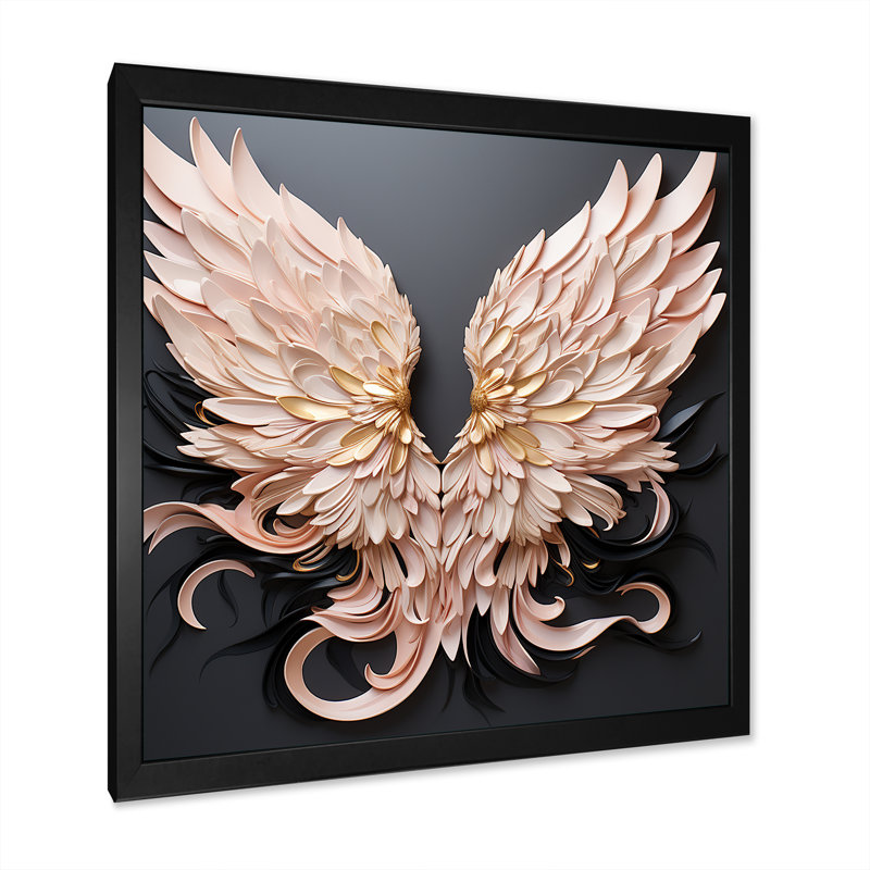 Décoration murale ailes d'ange minimalisme - Femme déesse, H 24 po x l 24 po x P 1 po, Cadre simple noir
