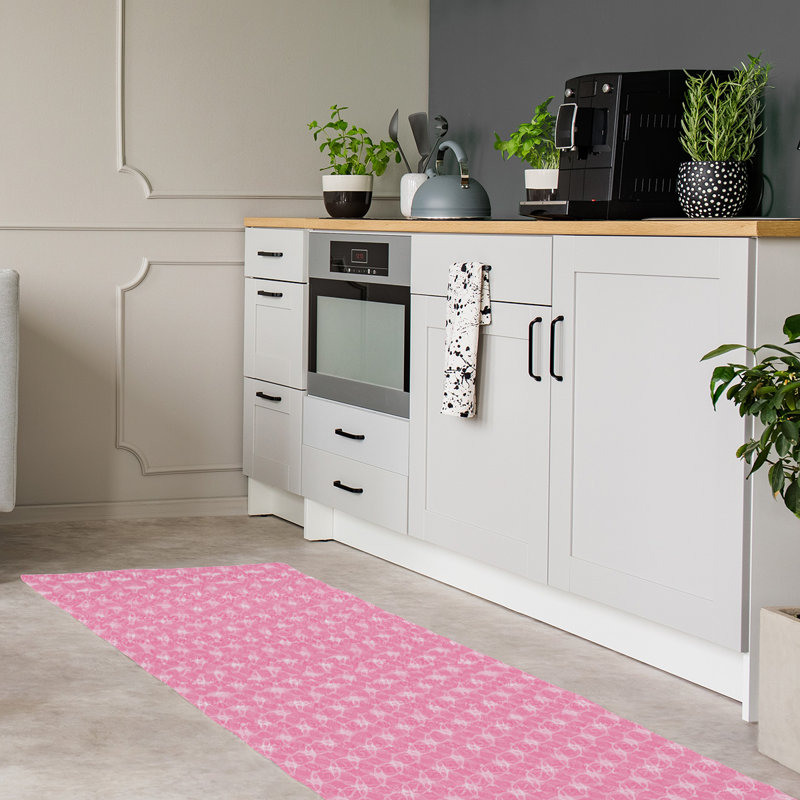 Tapis zone rose ornée cercles, Tapis de couloir 2 pi 6 po x 8 pi