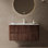 Meuble-lavabo en bois massif rayé avec lavabo, armoire de salle de bain flottante murale moderne en contreplaqué, cuve en céramique blanche, pré-assemblé, noyer rétro