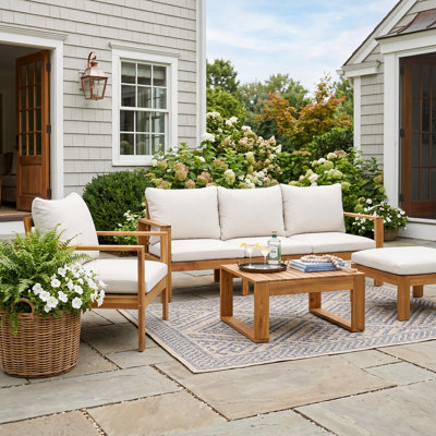 4-Piece Acacia Wood Outdoor Sectional Sofa Set