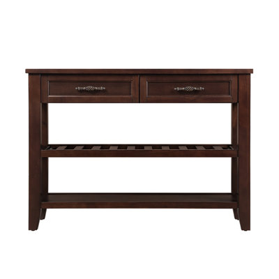 Mid-Century Modern Console Table with Drawers - Espresso Solid Wood Sofa Table & Buffet Sideboard for Entryway, Living Room, and Hallway Storage