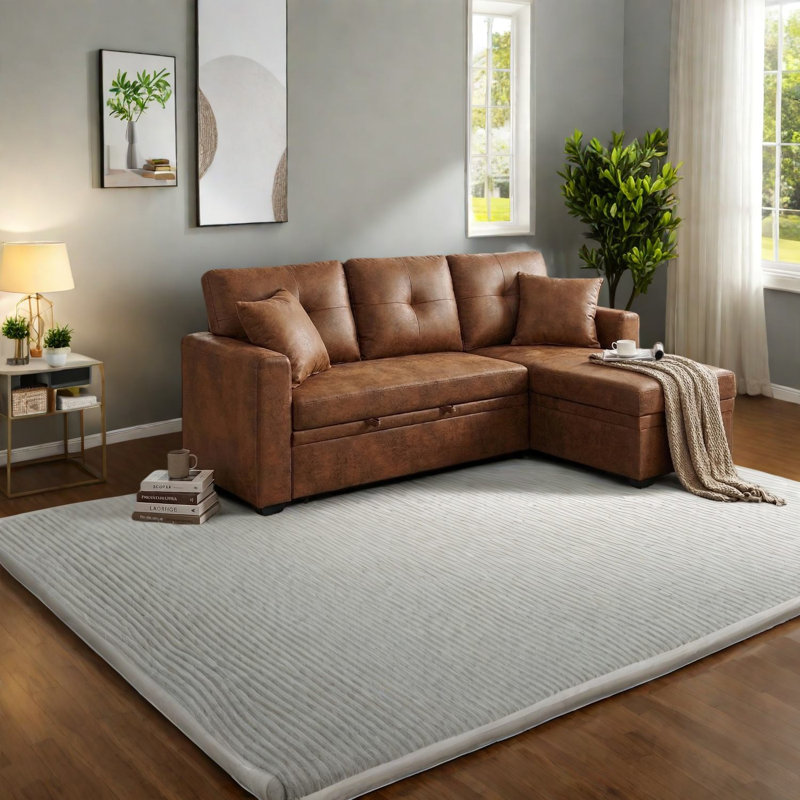 Pull-out Sleeper Sectionals, Wood Fabric Modern Storage Sofa For Home