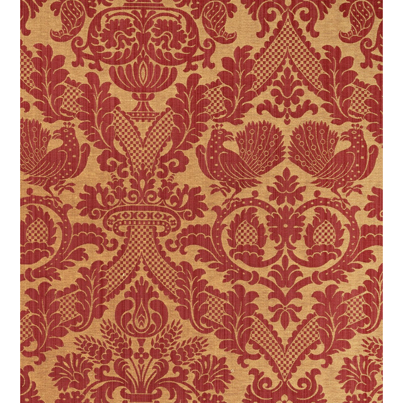 Damas Tanlay Linen Blend Fabric, Maroon/Beige