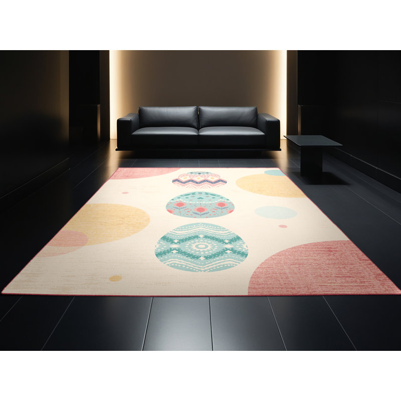 Soft Plush Faust Easter Modern & Contemporary Abstract Area Rug in Beige – Rose Binding, 3x5